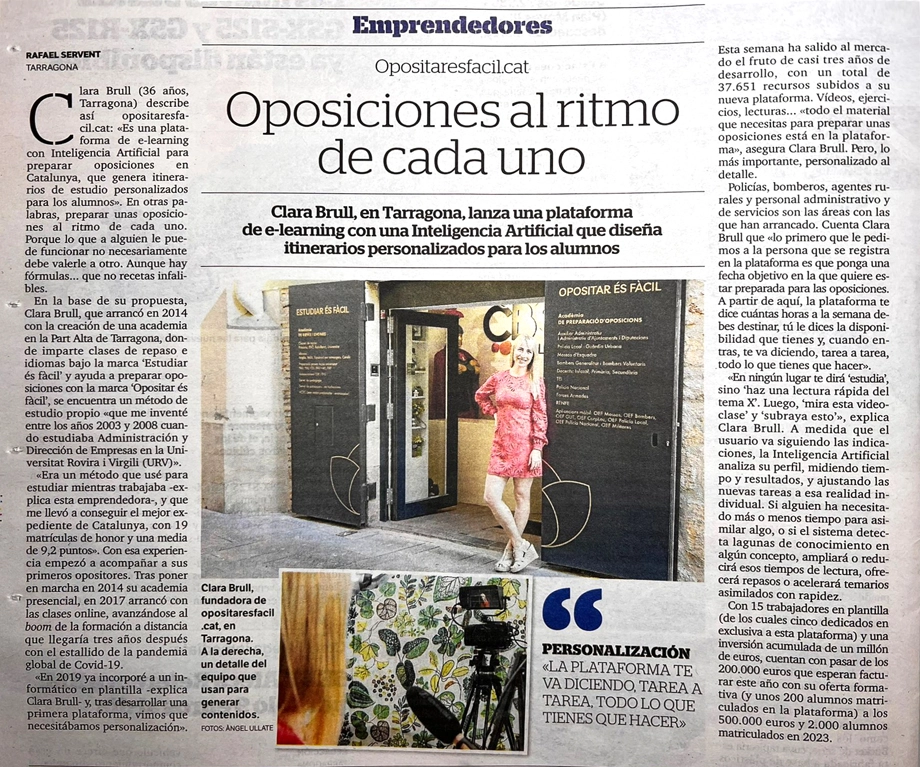 Artículo en el Diario de Tarragona: “Oposiciones al ritmo de cada uno”